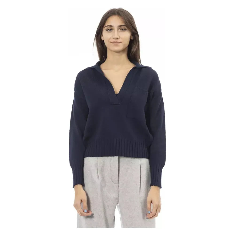 Chic V-Neck Wool Blend Sweater in Blue