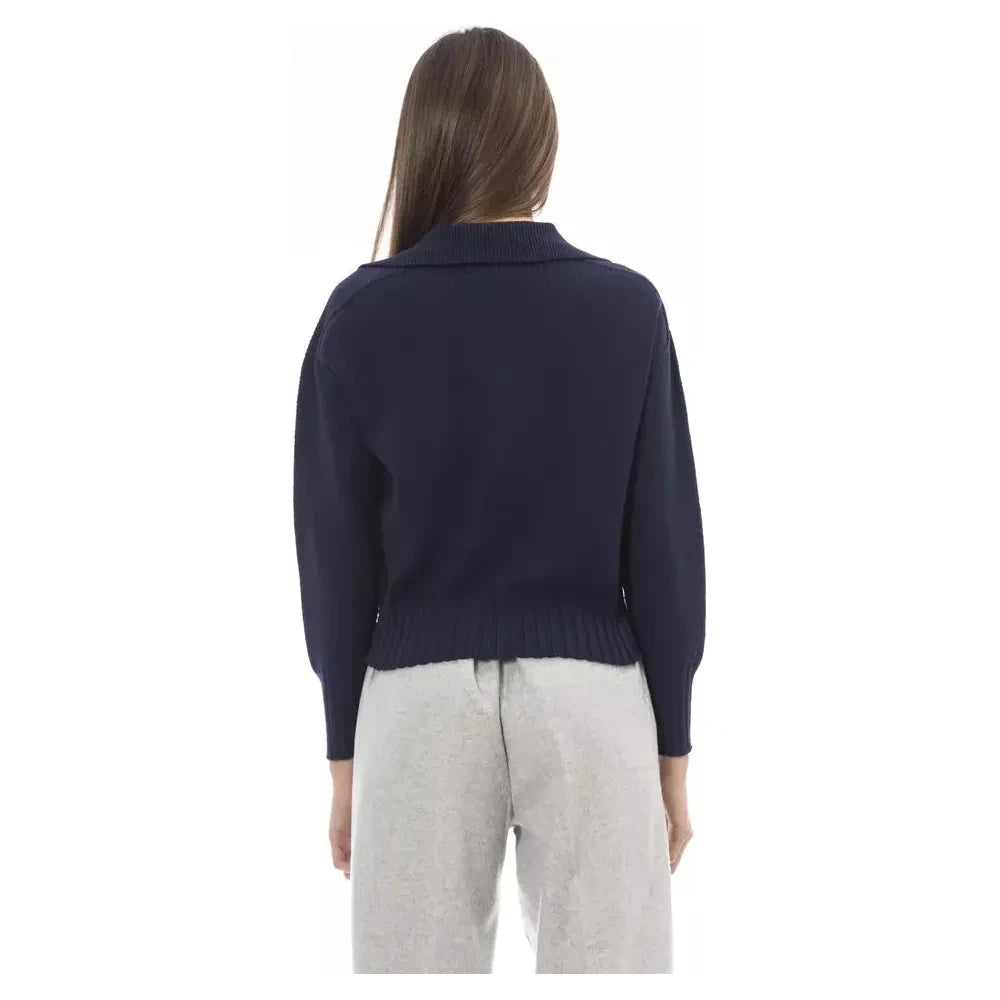 Chic V-Neck Wool Blend Sweater in Blue