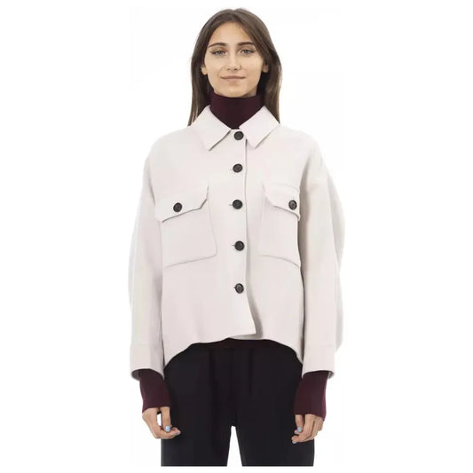 Alpha Studio Chic Woolen White Shirt Jacket Alpha Studio