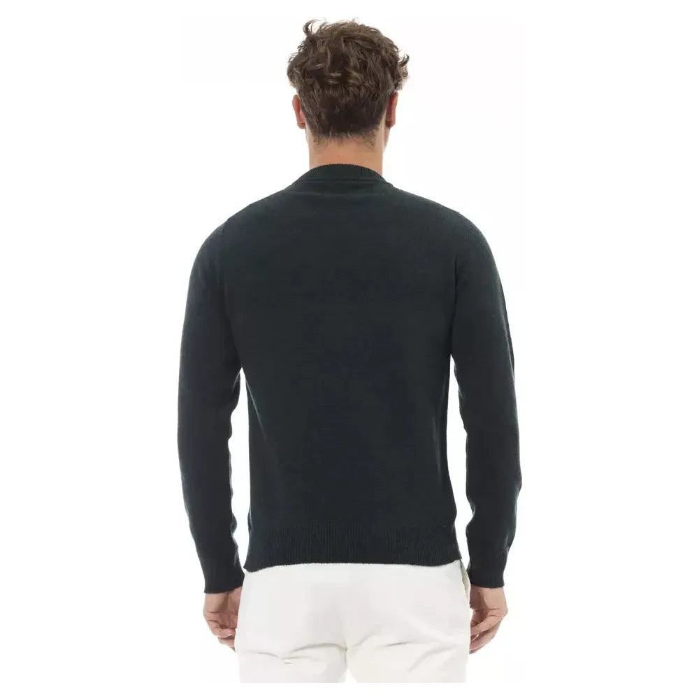 Elegant Green Crewneck Wool Sweater