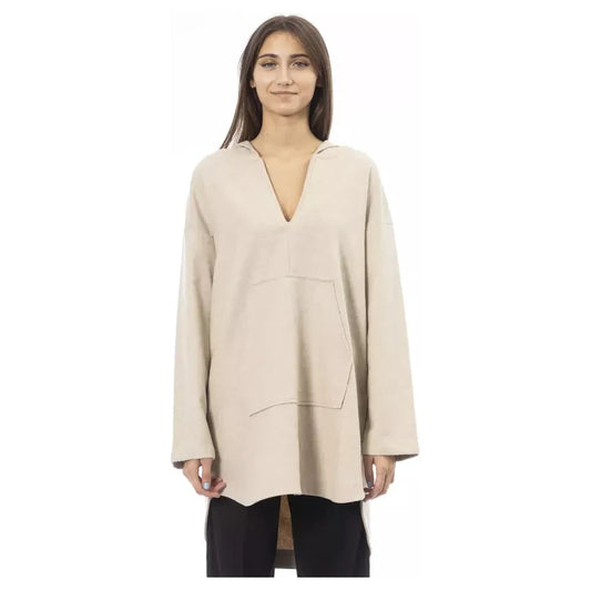 Alpha Studio Elegant Beige Hooded Long Sweater Alpha Studio