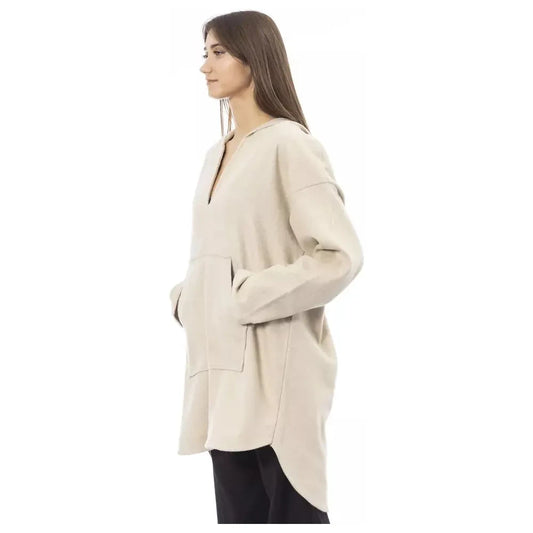 Elegant Beige Hooded Long Sweater