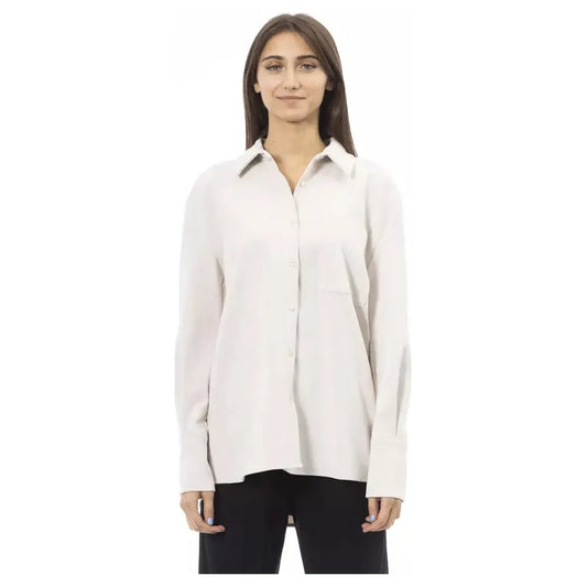 Alpha Studio Elegant White Button-Up with Front Pocket Alpha Studio