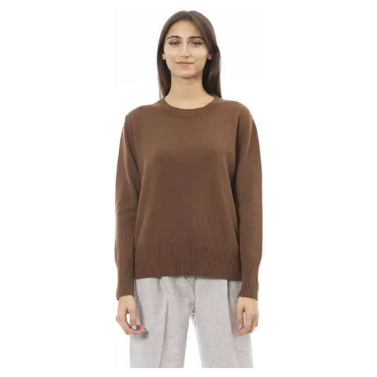 Alpha Studio Cashmere Crew Neck Sweater in Rich Brown Alpha Studio