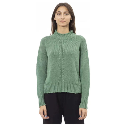 Elegant Green Mock Neck Wool Blend Sweater