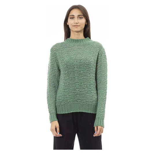 Alpha Studio Chic Mock Neck Green Sweater for Her Alpha Studio