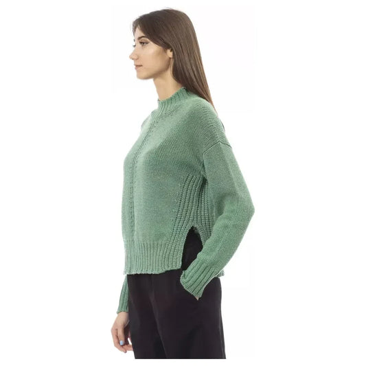 Alpha Studio Elegant Green Mock Neck Wool Blend Sweater Alpha Studio