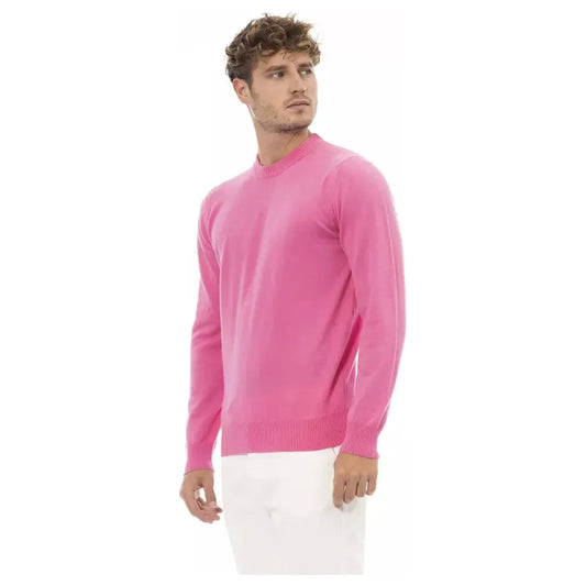 Chic Pink Crewneck Sweater with Fine Rib Detailing