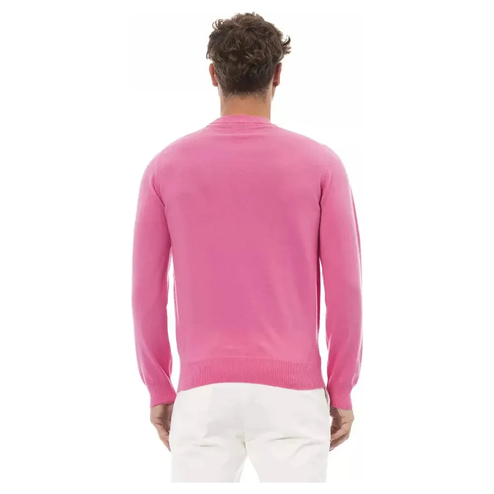 Alpha Studio Chic Pink Crewneck Sweater with Fine Rib Detailing Alpha Studio