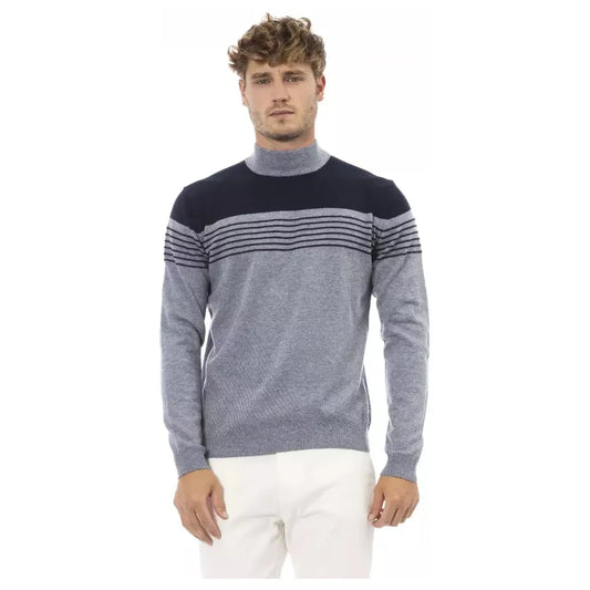 Elegant Light Blue Mock Neck Sweater for Men