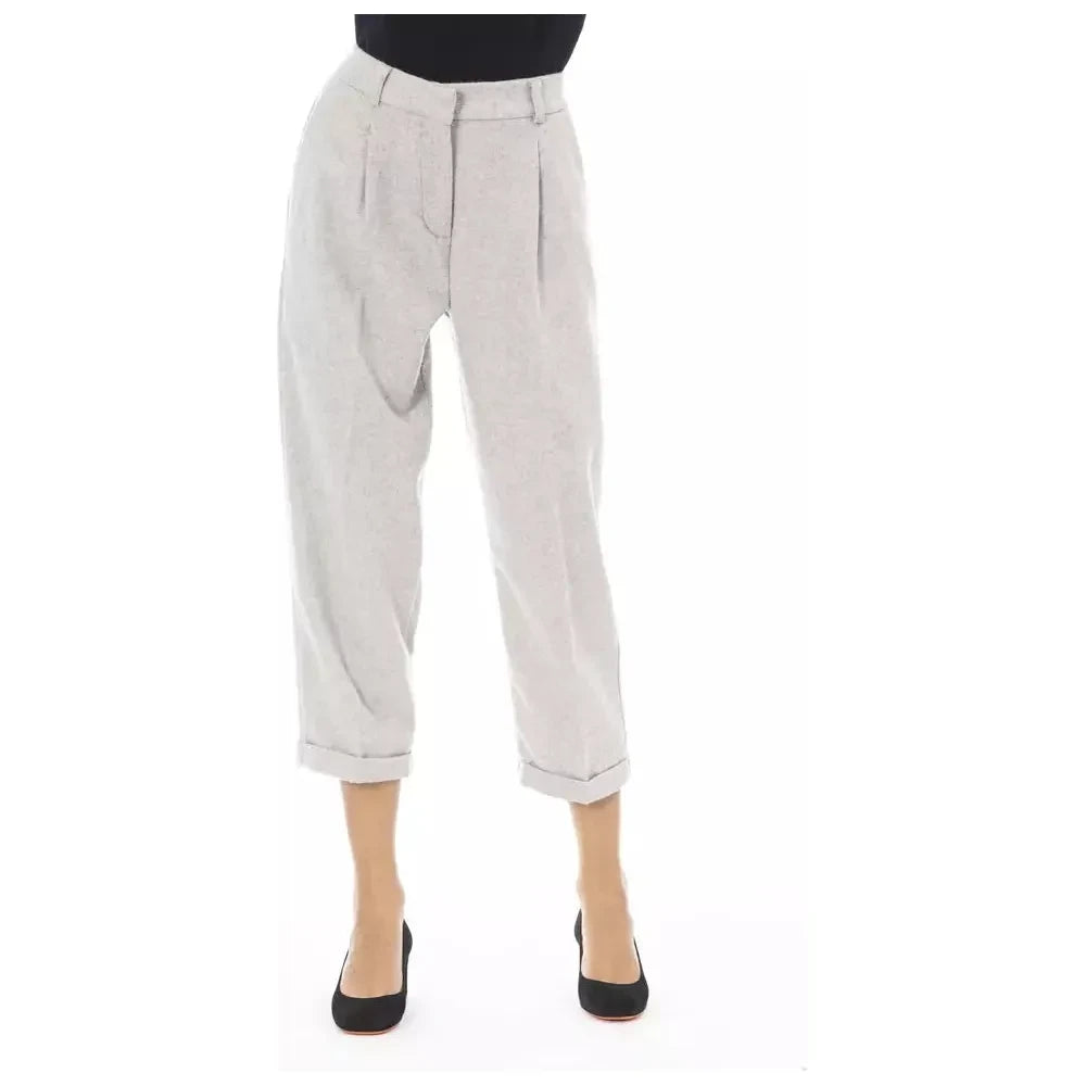 Elegant Gray Wool-Blend Trousers