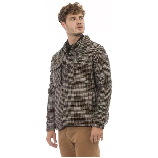 Elegant Houndstooth Wool Blend Shirt Jacket