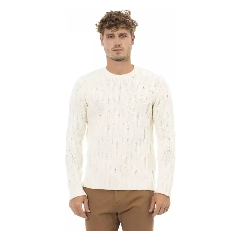 Elegant Beige Crewneck Wool-Cashmere Sweater