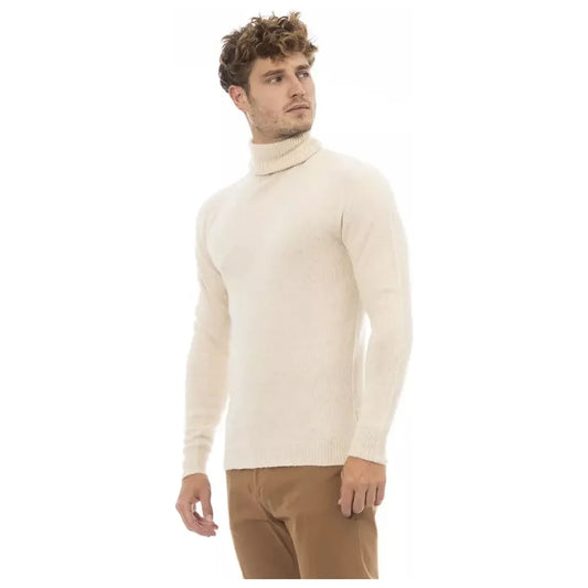 Beige Turtleneck Sweater with Fine Rib Detail