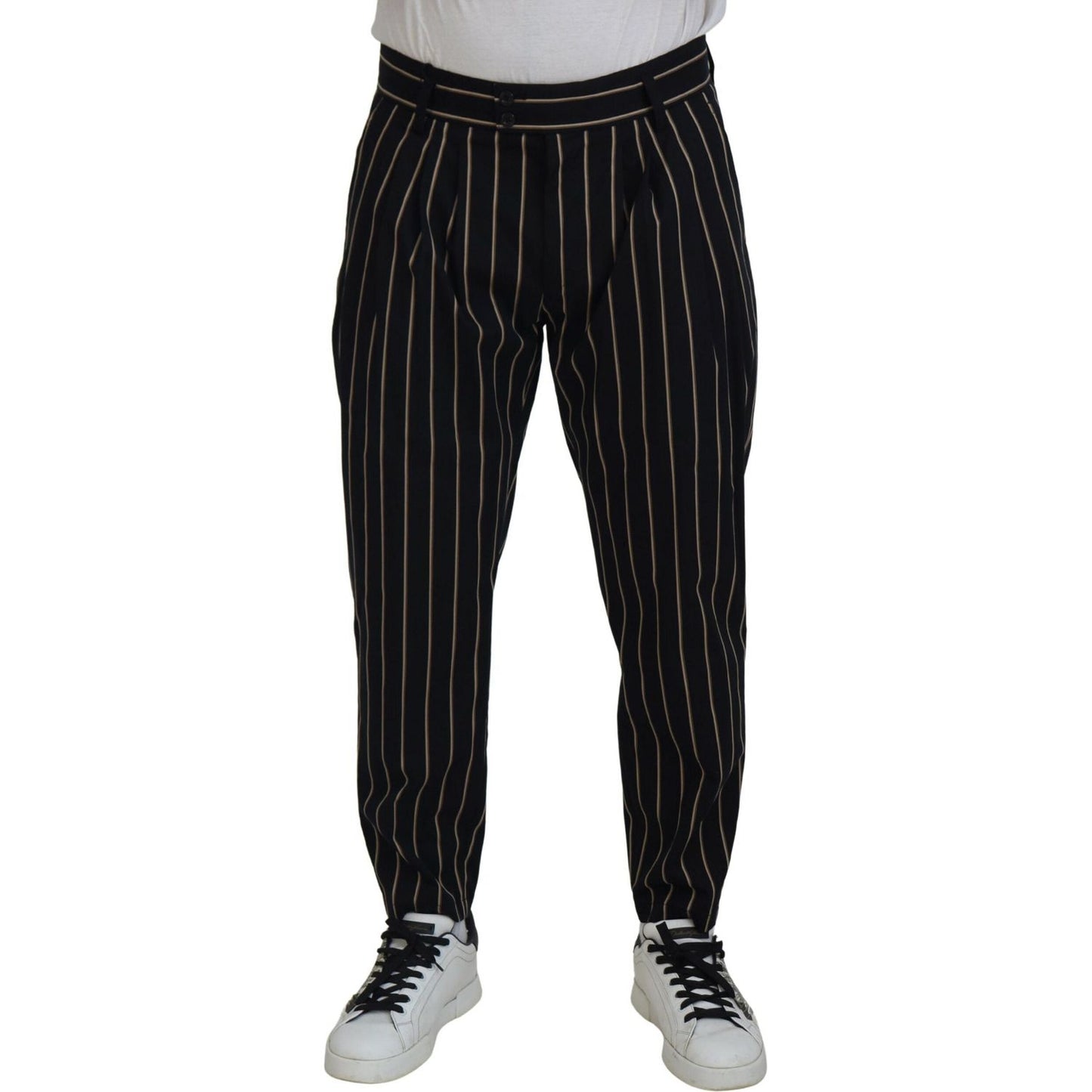 Dolce & Gabbana Black Beige Striped Cotton Stretch Pants