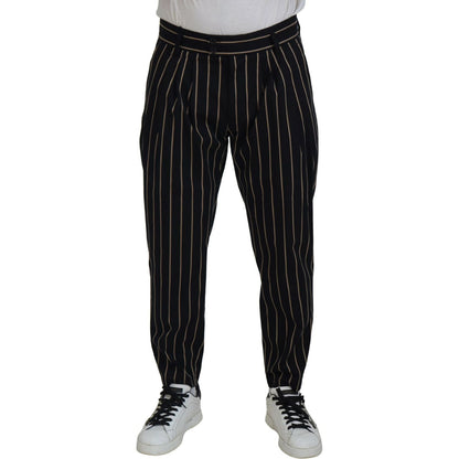 Dolce & Gabbana Black Beige Striped Cotton Stretch Pants