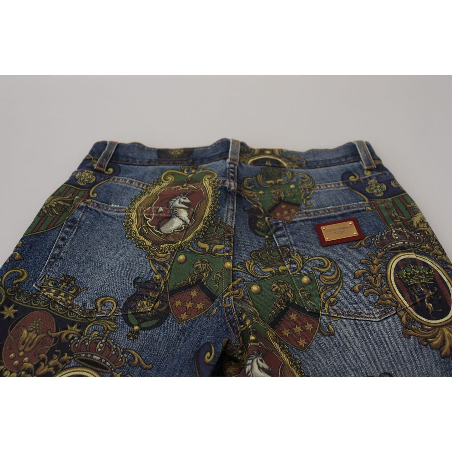 Dolce & Gabbana Blue Medal Print Slim Fit Cotton Jeans