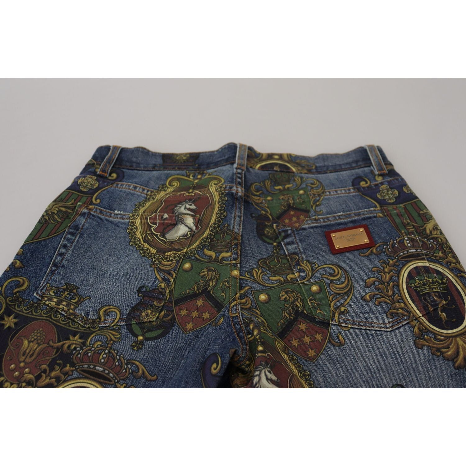 Dolce & Gabbana Blue Medal Print Slim Fit Cotton Jeans