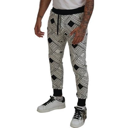 Dolce & Gabbana Black White Cotton Trousers Sport Pants