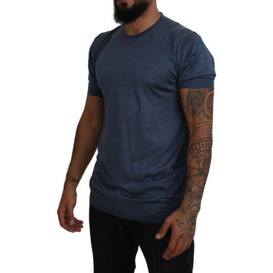 Elegant Silk Crewneck Blue Tee