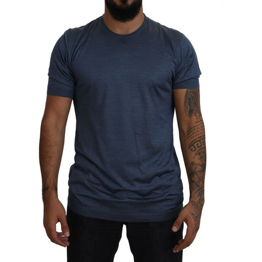 Elegant Silk Crewneck Blue Tee