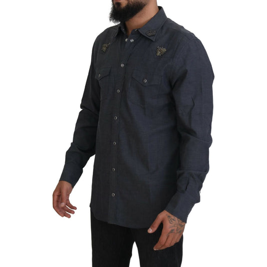 Elegant Slim-Fit Blue Denim Casual Shirt