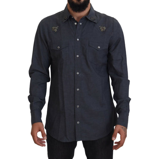 Elegant Slim-Fit Blue Denim Casual Shirt