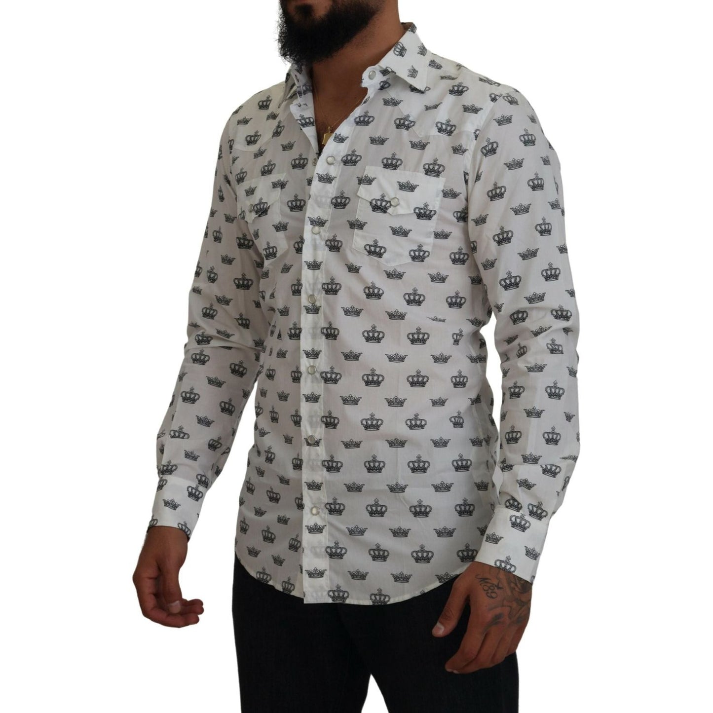 Slim Fit Crown Print Dress Shirt