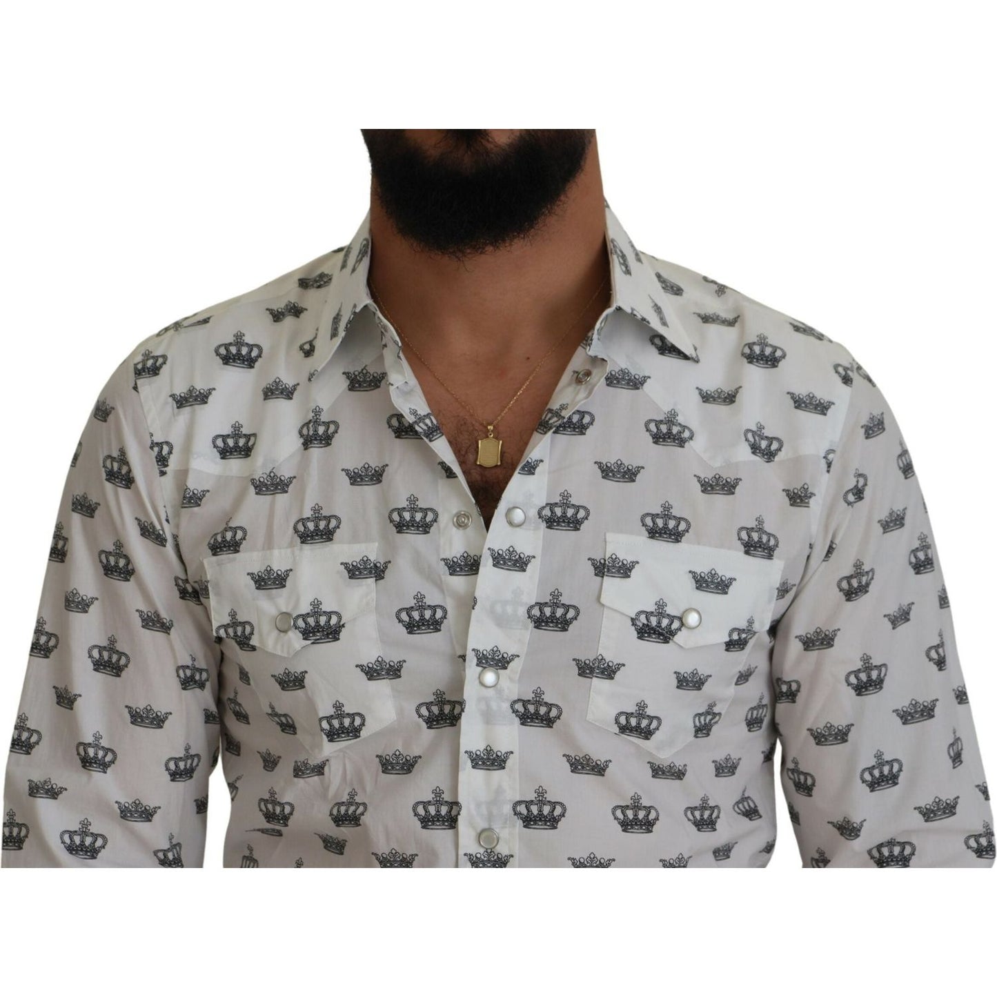 Slim Fit Crown Print Dress Shirt