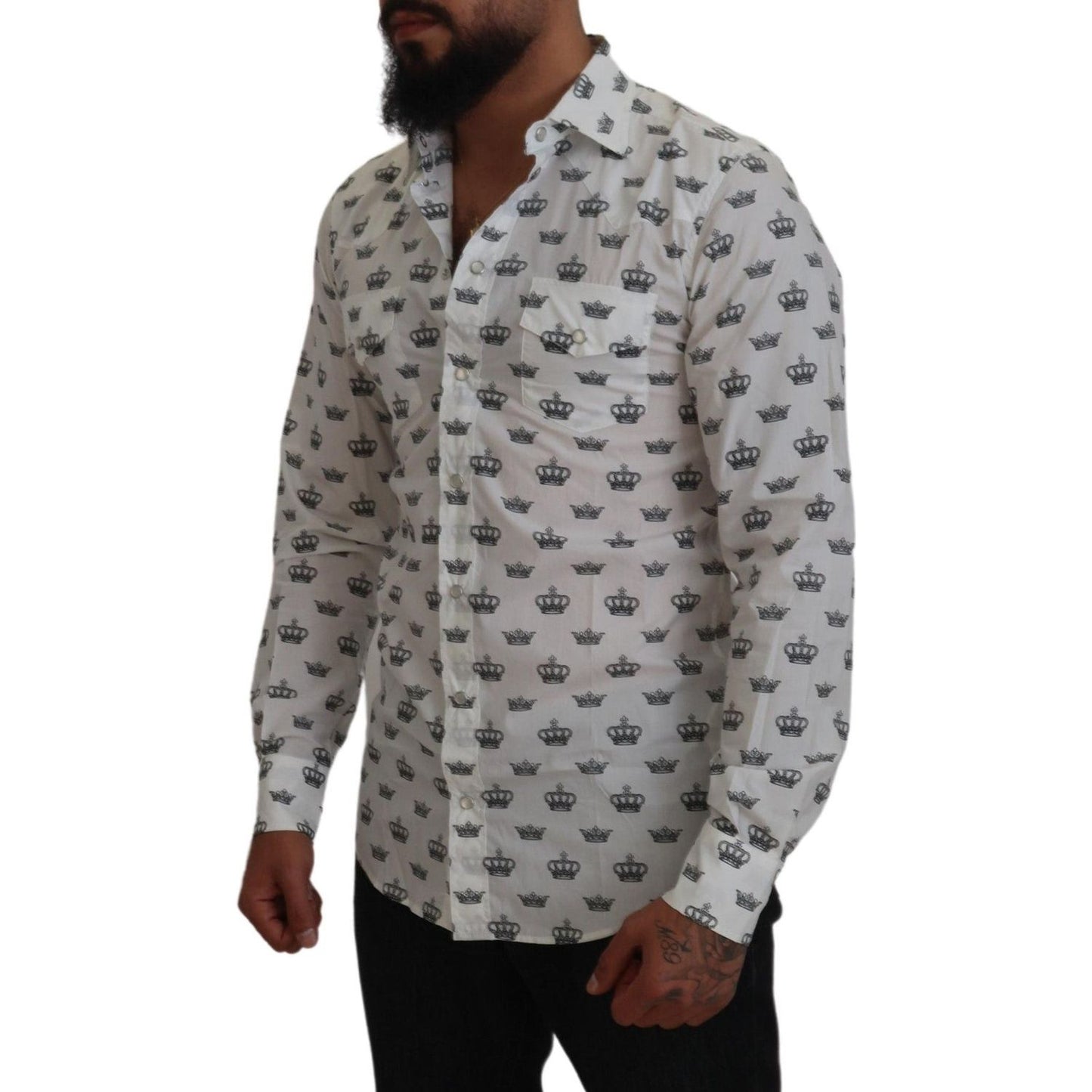 Slim Fit Crown Print Dress Shirt