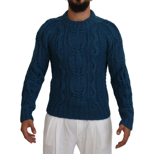Dolce & Gabbana Blue Knitted Wool Alpaca Pullover Sweater Dolce & Gabbana