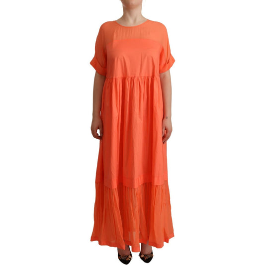 Elegant Coral Maxi Dress with Short Sleeves