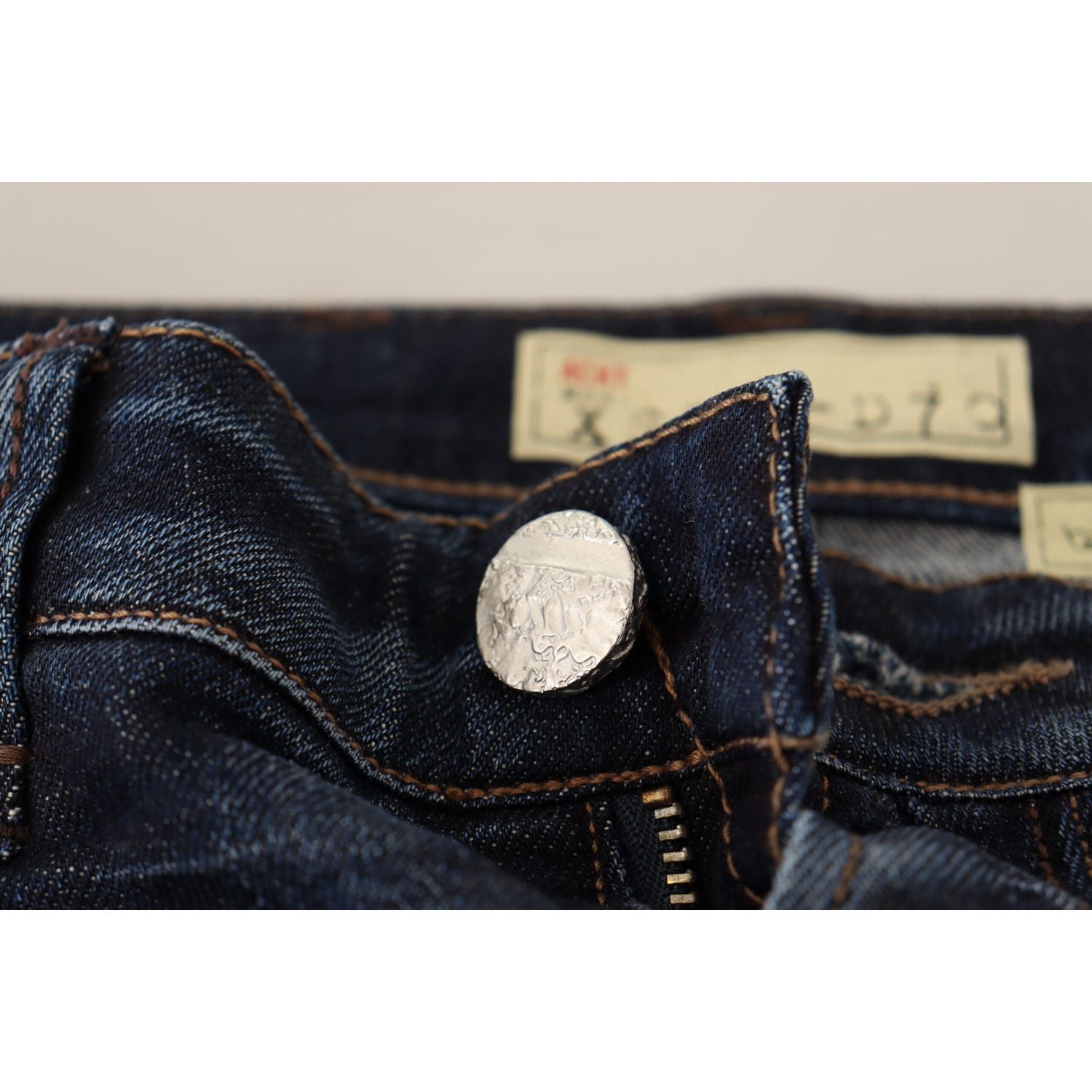 Acht Blue Washed Cotton Low Waist Skinny Denim Jeans