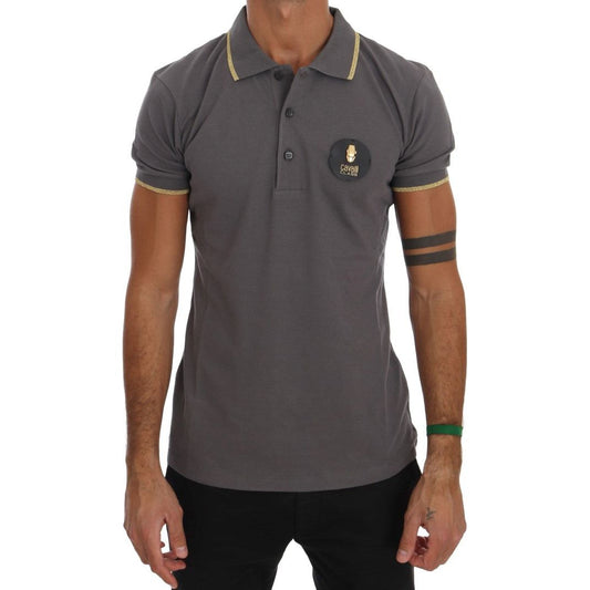 Elegant Grey Cotton Polo Shirt