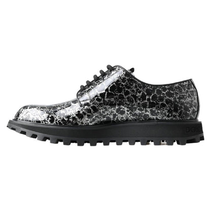 Dolce & Gabbana Black White Derby Patent Leather Shoes