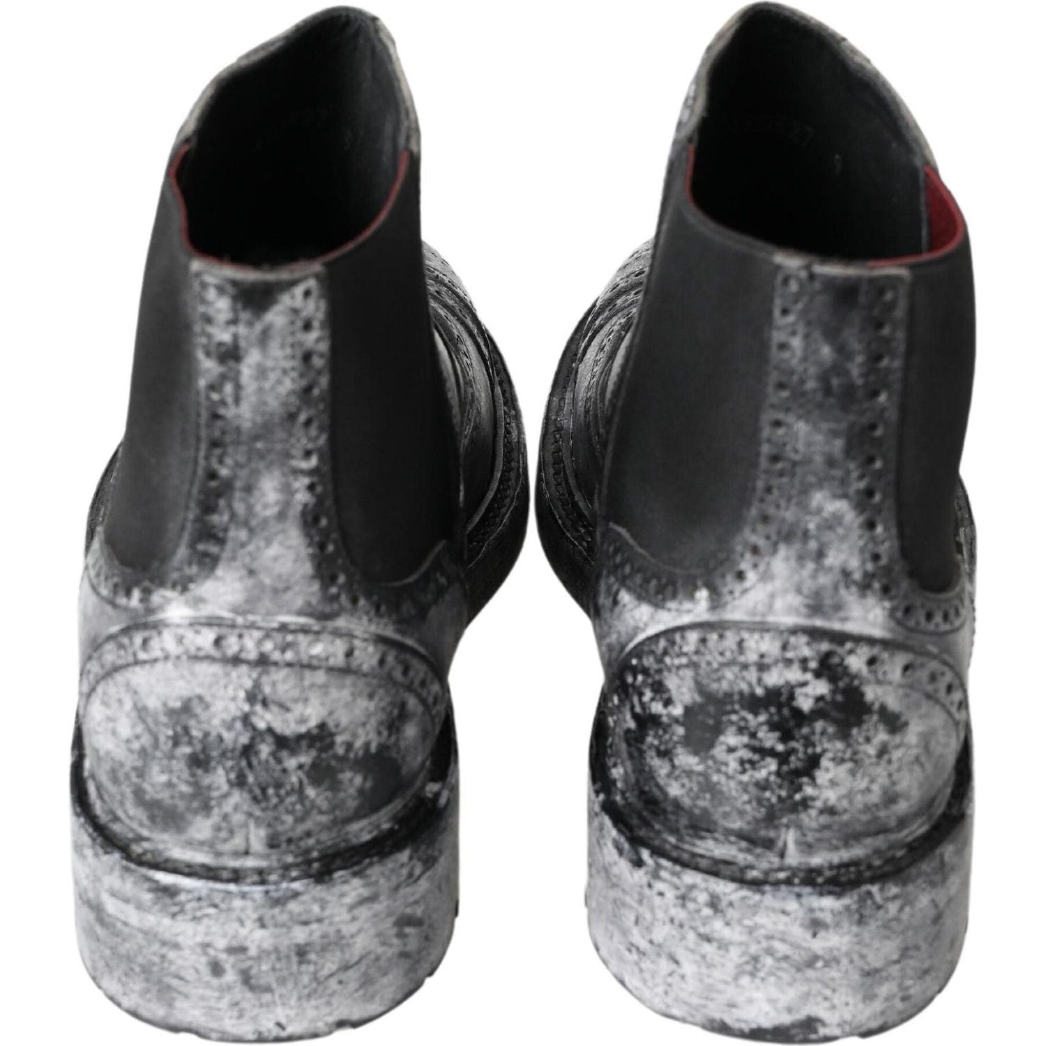 Dolce & Gabbana Black Gray Leather Ankle Boots