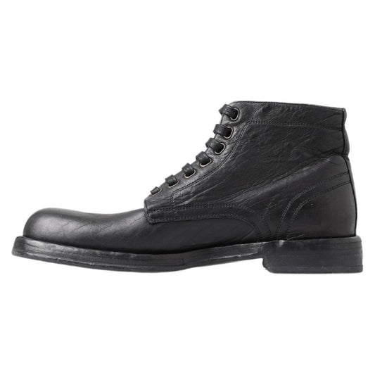 Equisite Black Lace-Up Leather Boots