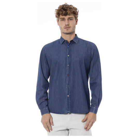 Chic Blue Slim Men's Italian Collar Shirt