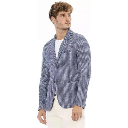 Distretto12 Chic Cotton-Linen Blend Blue Jacket Distretto12