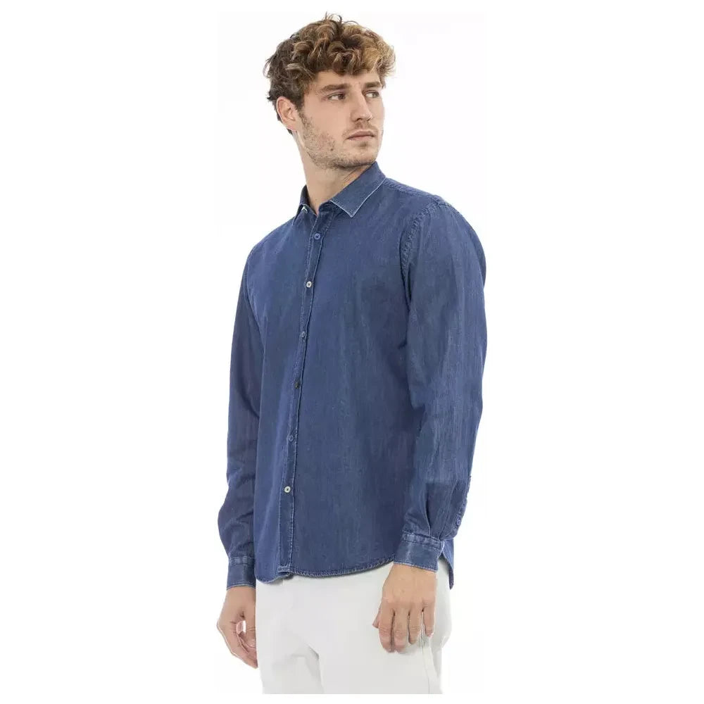 Chic Blue Slim Men's Italian Collar Shirt