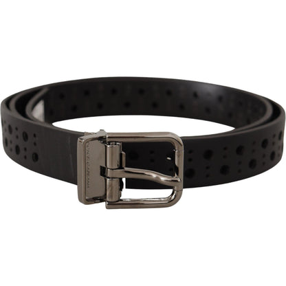 Dolce & Gabbana Black Calf Leather Perforated Metal Buckle Belt