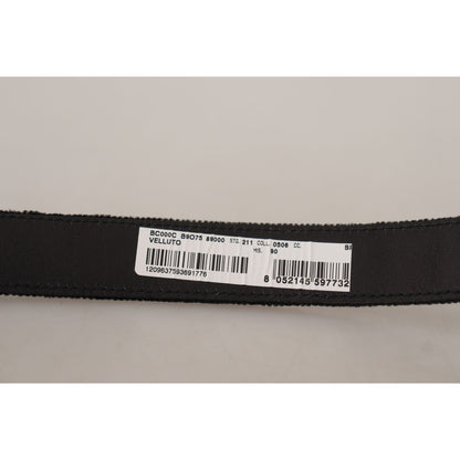 Dolce & Gabbana Black Velvet Classic Logo Engraved Metal Belt
