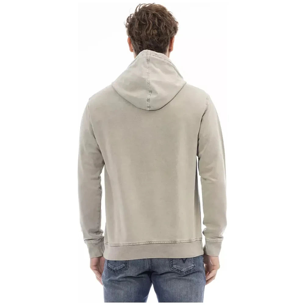 Elegant Beige Hooded Sweatshirt with Fine Ribbing