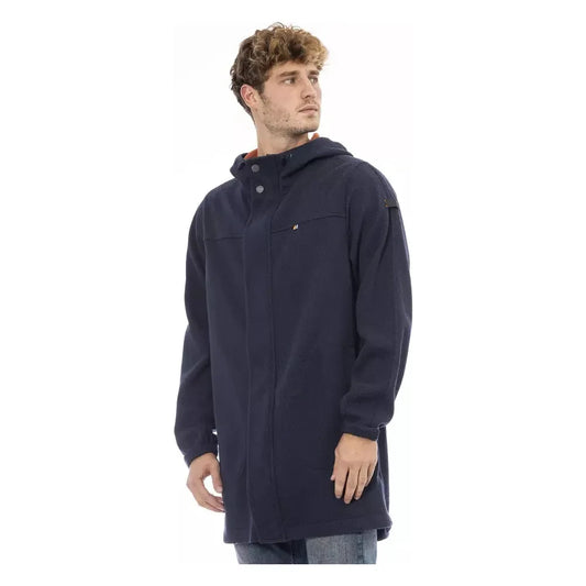 Versatile Blue Hooded Jacket with Backpack Feature