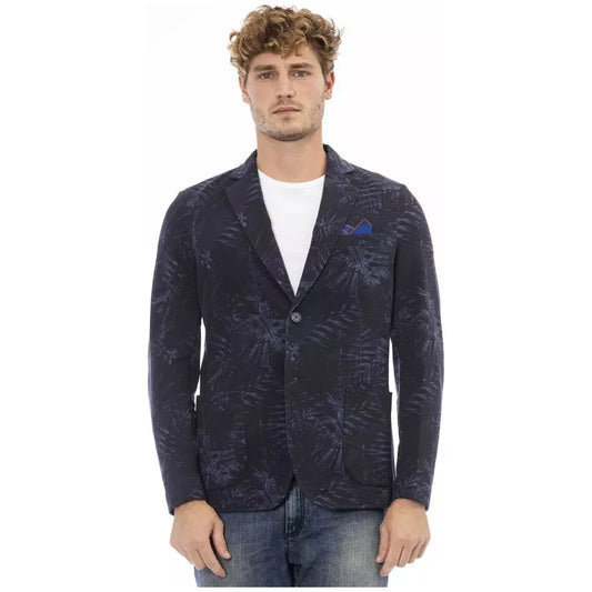 Sleek Blue Cotton Blend Fabric Jacket