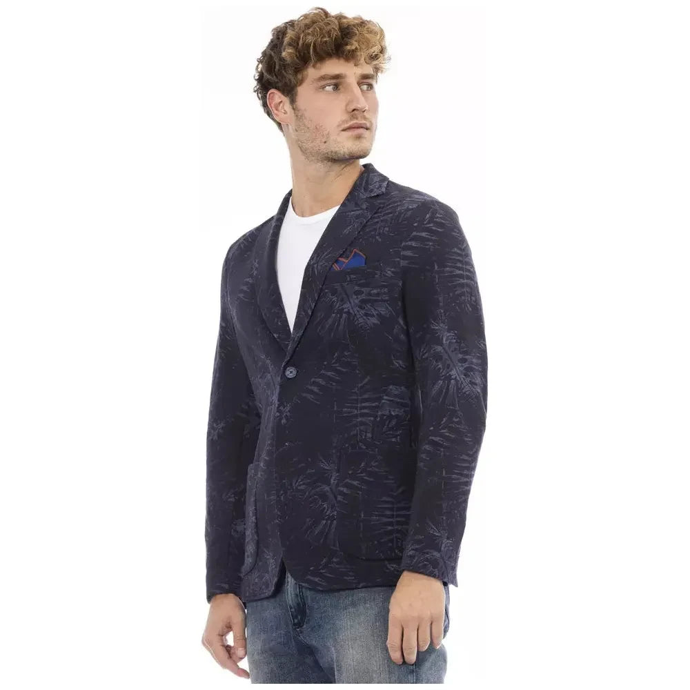 Sleek Blue Cotton Blend Fabric Jacket