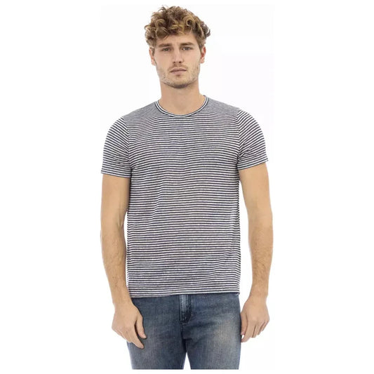 Distretto12 Elegant Blue Linen Blend Crew Neck Tee Distretto12