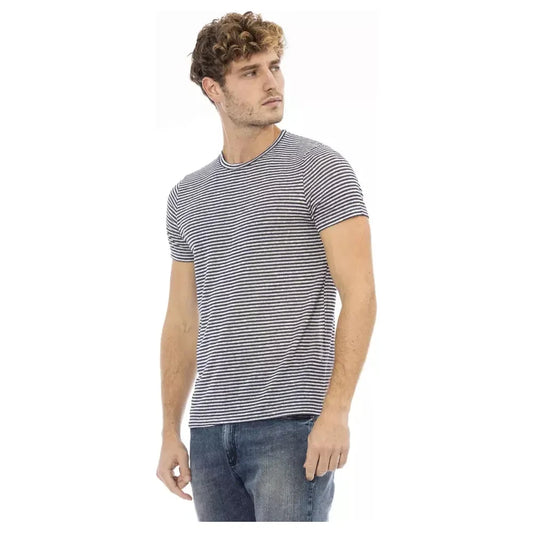 Elegant Blue Linen Blend Crew Neck Tee