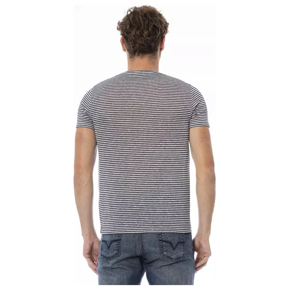 Elegant Blue Linen Blend Crew Neck Tee