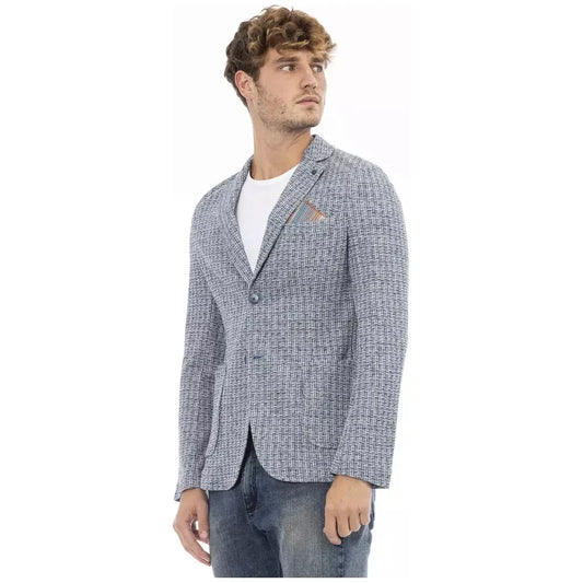 Distretto12 Elegant Cotton-Linen Blend Blue Jacket Distretto12